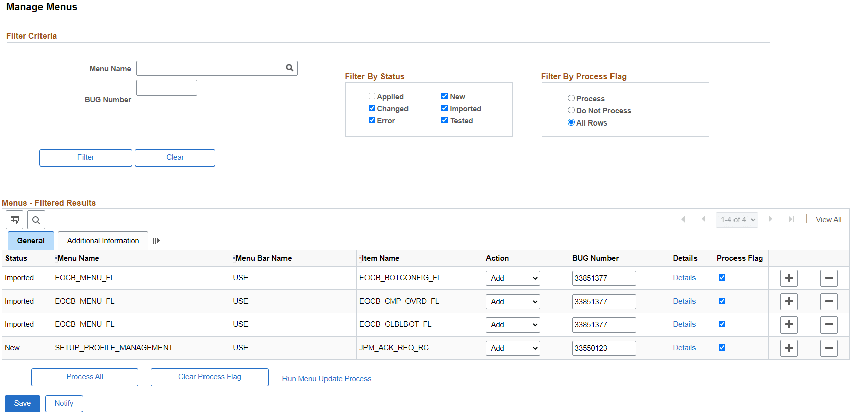 Manage Menus Manage Menus