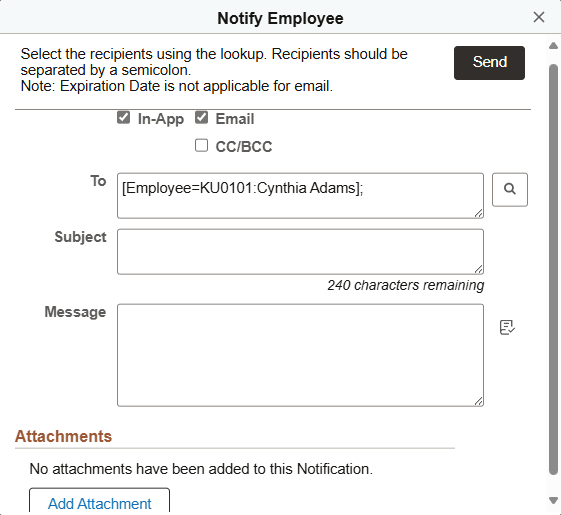 Notify Employee page Notify Employee page