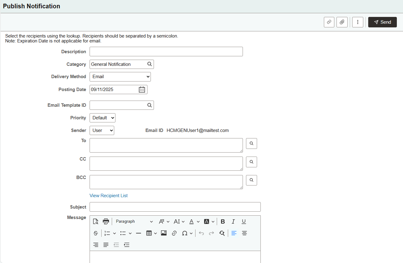 Publish Notification page (new notification) Publish Notification page (new notification)