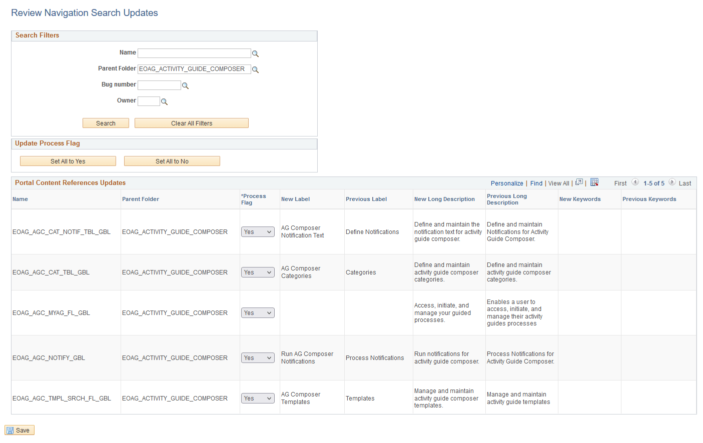 Review Navigation Search Updates page Review Navigation Search Updates page