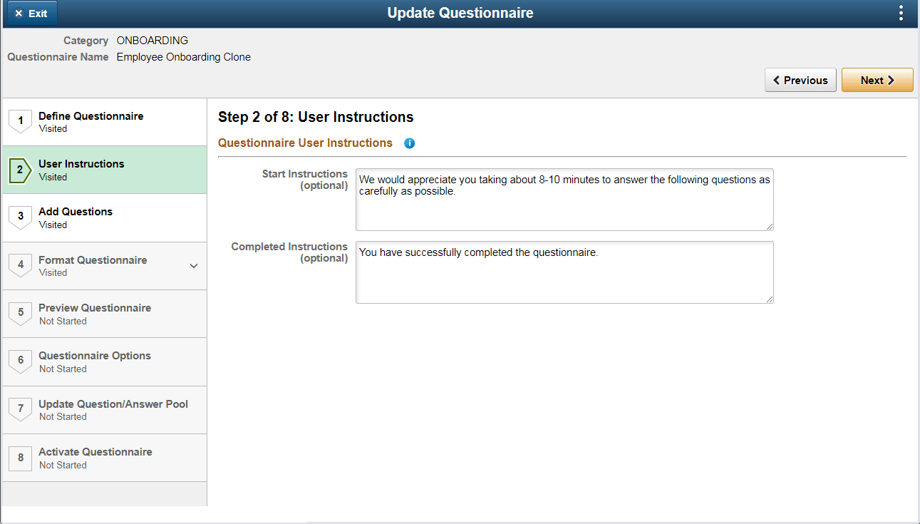 User Instructions page User Instructions page