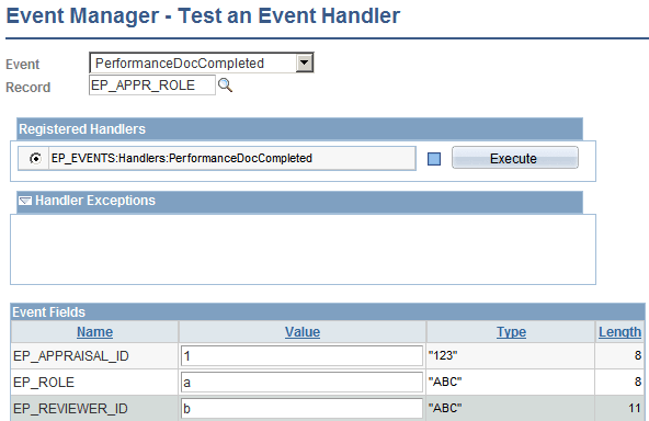 Event Manager - Test an Event Handler page