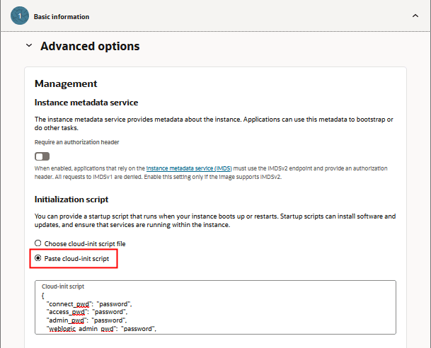 Create compute instance page, Paste cloud-init script