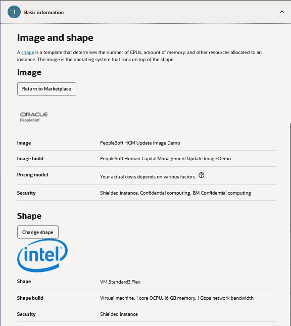 Create compute instance, select image and shape