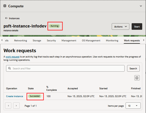 Instance Details, Work Requests page