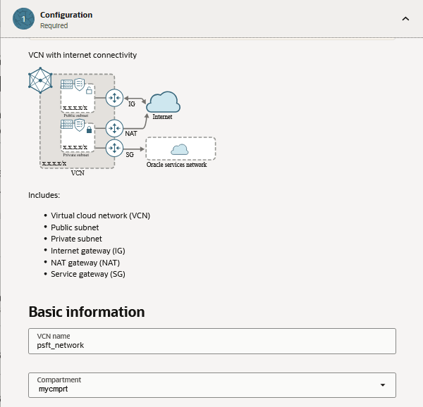 Create a VCN Configuration page