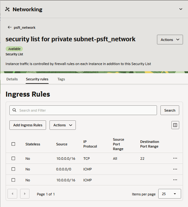 Subnet security list