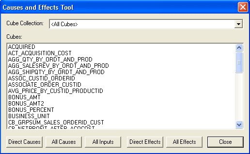 Example of the Causes and Effects Tool dialog box Example of the Causes and Effects Tool dialog box
