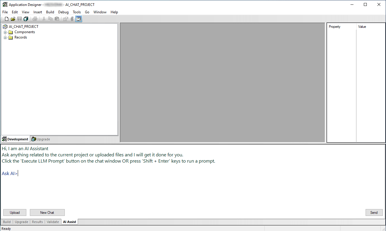 Application Designer AI Assist window Application Designer AI Assist window