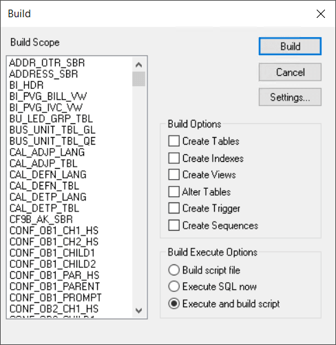 Build dialog box Build dialog box