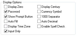 Edit Box Properties dialog box: Record tab - Display Options group box Edit Box Properties dialog box: Record tab - Display Options group box