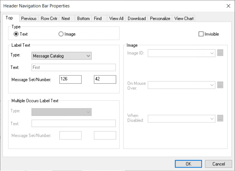 Header Navigation Bar Properties dialog box