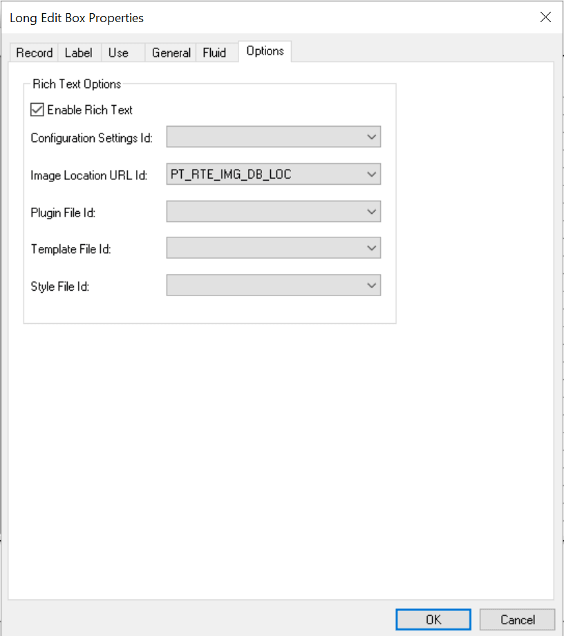 Long Edit Box Properties dialog box: Options tab Long Edit Box Properties dialog box: Options tab