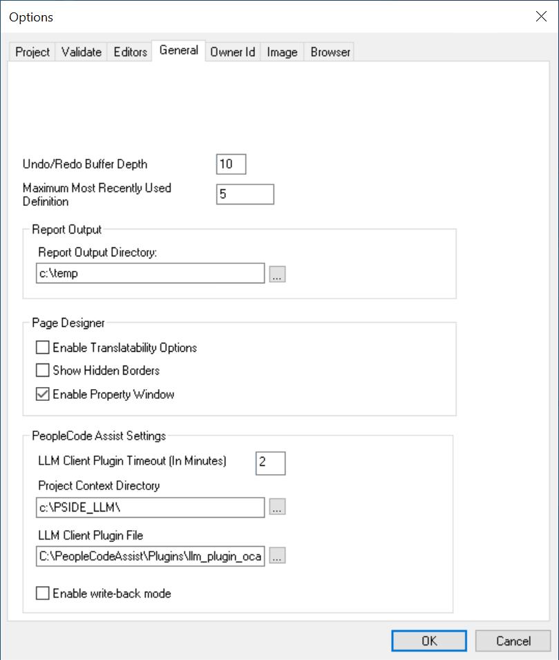 PeopleCode Assist Settings in Options dialog box