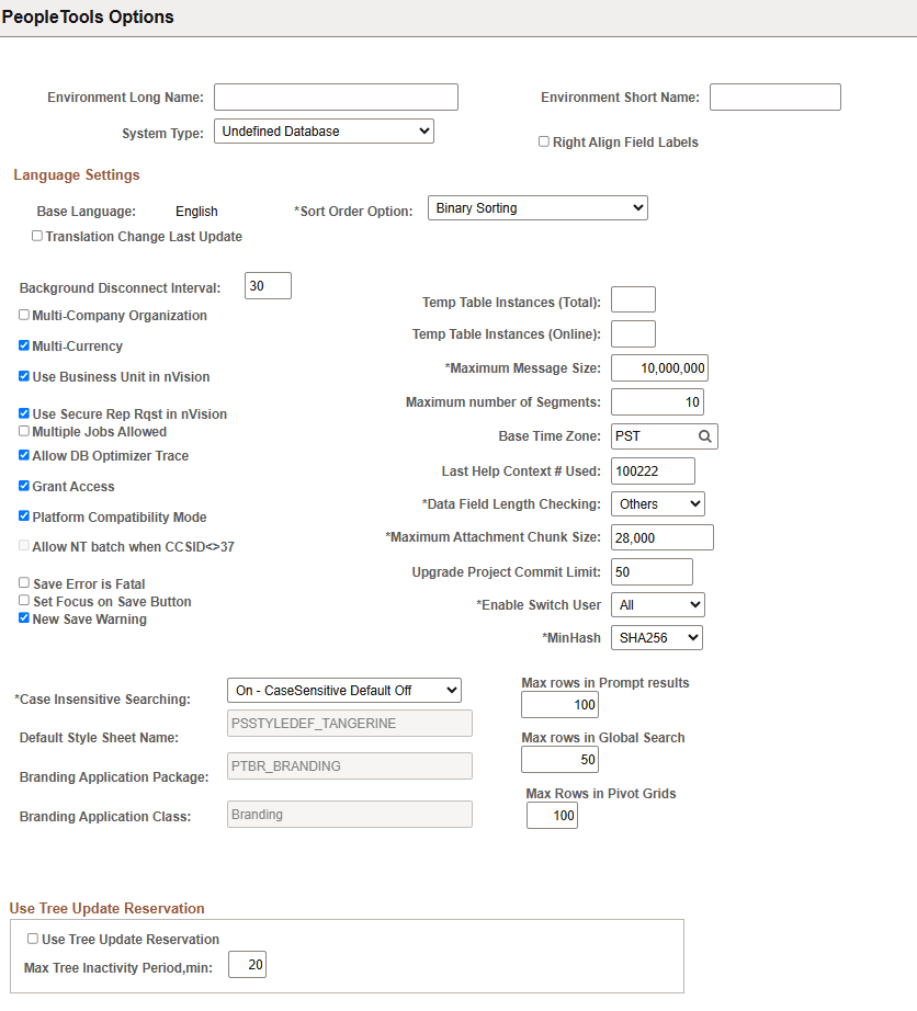 PeopleTools Options page PeopleTools Options page