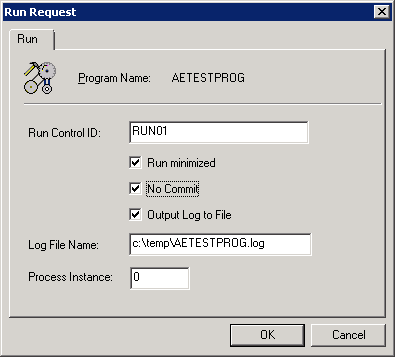 Run Request dialog box Run Request dialog box