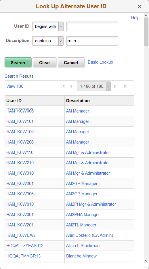 Example of a Look Up page using wildcards Example of a Look Up page using wildcards