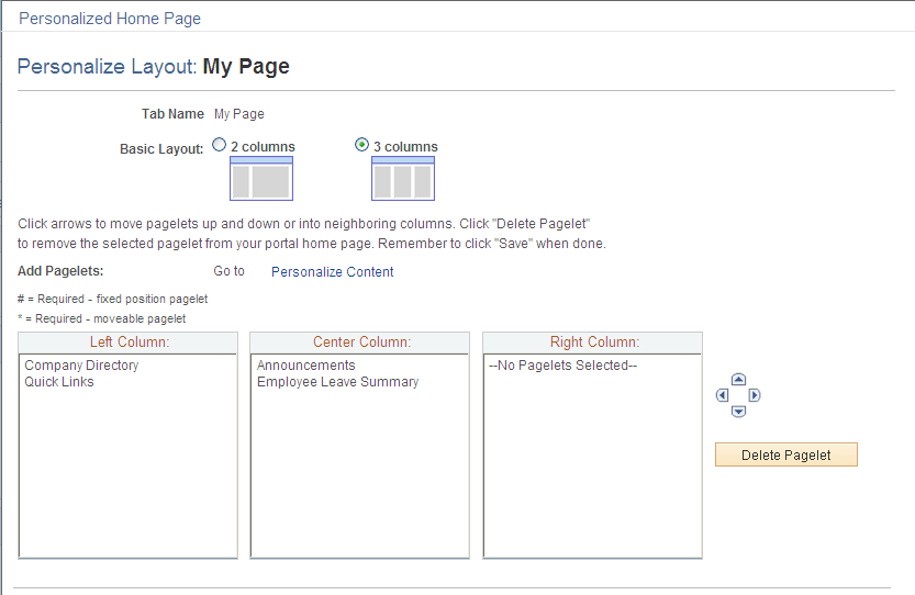 Example of a Personalize Layout page Example of a Personalize Layout page