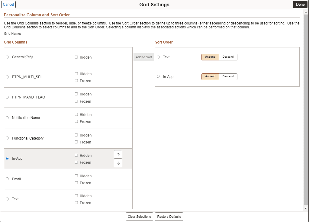 Grid Settings page Grid Settings page