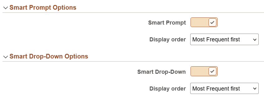 My Preferences - General Settings: Smart Prompt Options and Smart Drop-Down Options