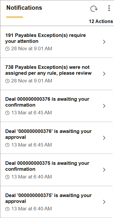 Notifications panel - Actions only