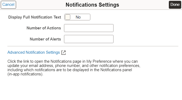Notifications Settings page Notifications Settings page