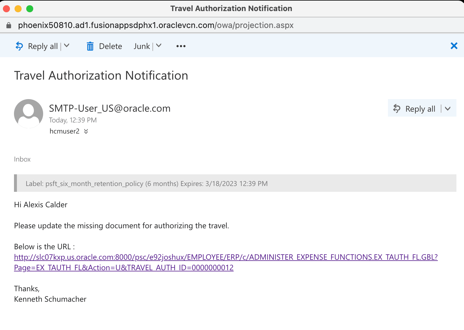 Receiving an Email Notification in Fluid