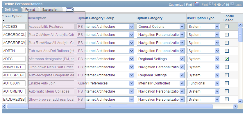 Resizing the Description column Resizing the Description column