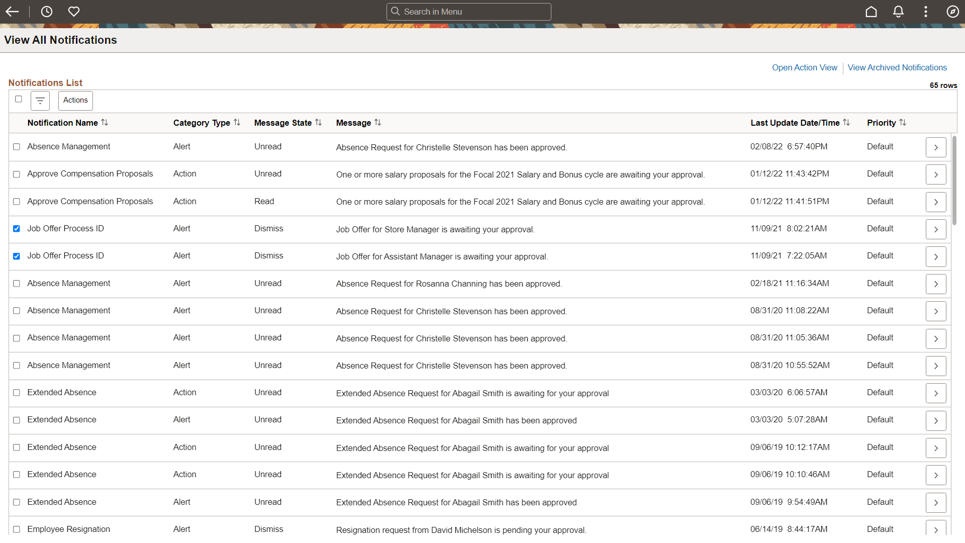 View All Notifications page View All Notifications page