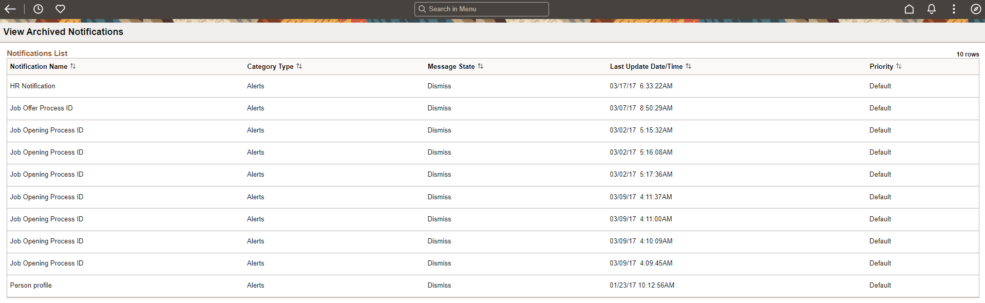 View Archived Notifications page View Archived Notifications page