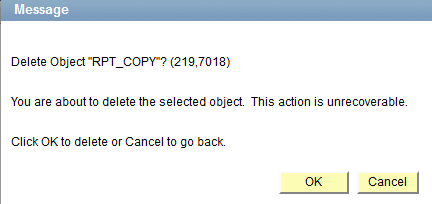 Report definition delete confirmation Report definition delete confirmation