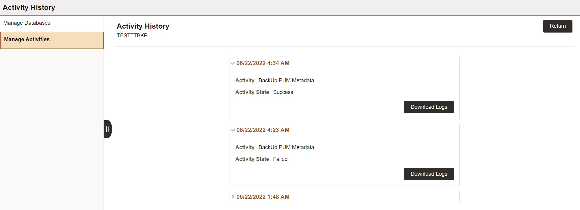 Activity History Activity History