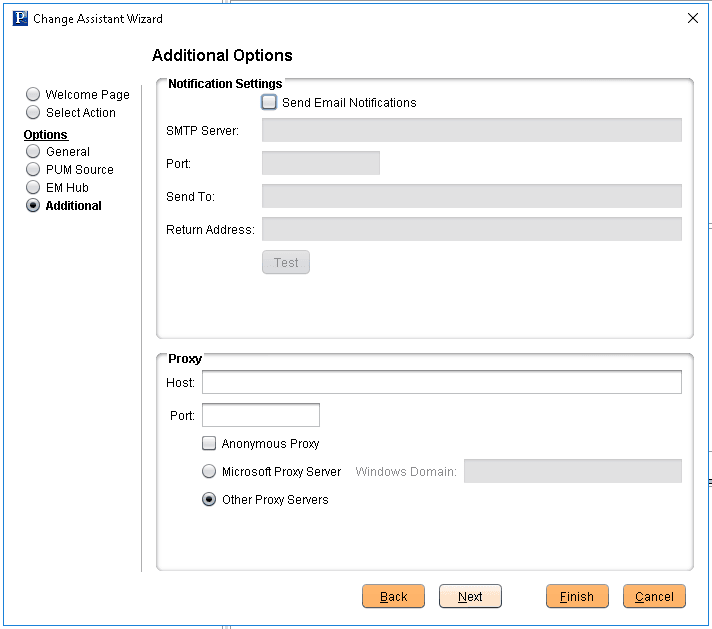 Change Assistant - Additional Options page Change Assistant - Additional Options page