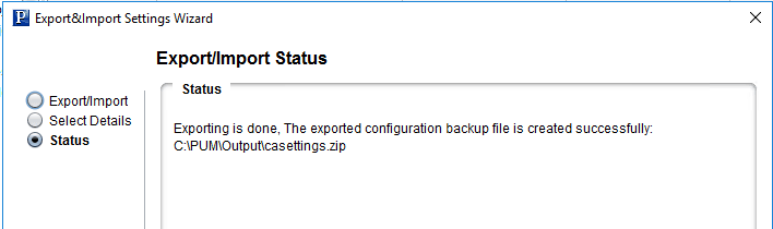 Export&Import Settings Wizard - Export/Import Status page Export&Import Settings Wizard - Export/Import Status page