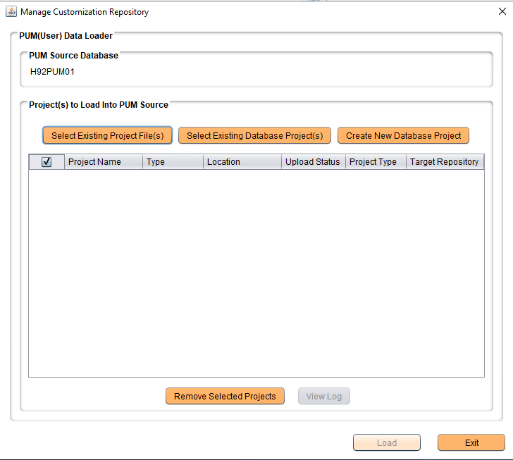 Manage Customization Repository page Manage Customization Repository page