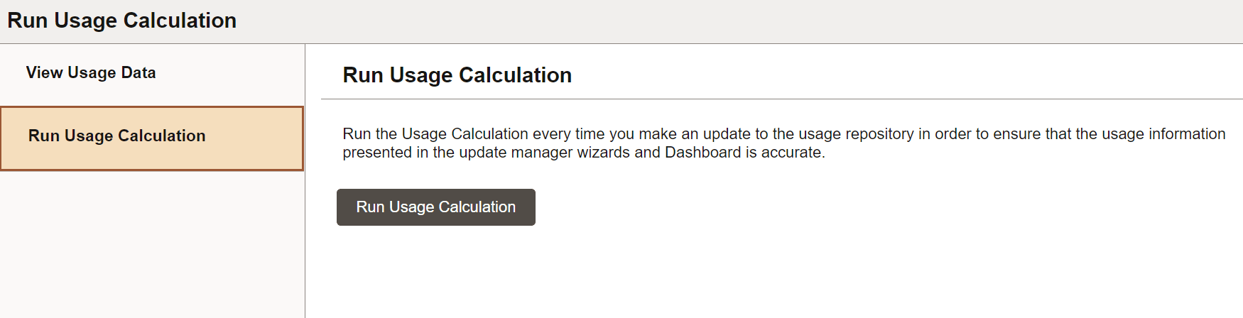 Run Usage Calculation page Run Usage Calculation page