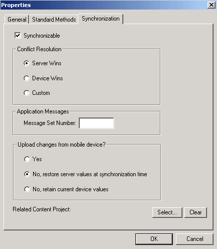 Properties - Synchronization tab Properties - Synchronization tab