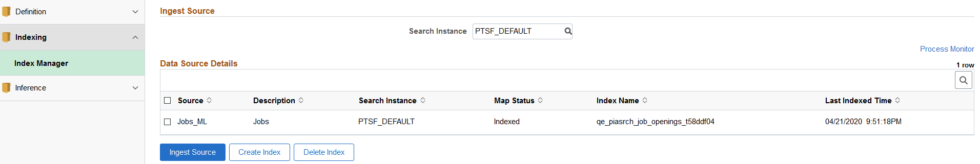 Index Manager page Index Manager page