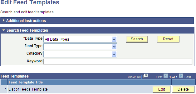 Edit Feed Templates page Edit Feed Templates page