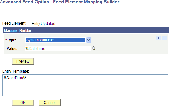 Feed Element Mapping Builder page Feed Element Mapping Builder page
