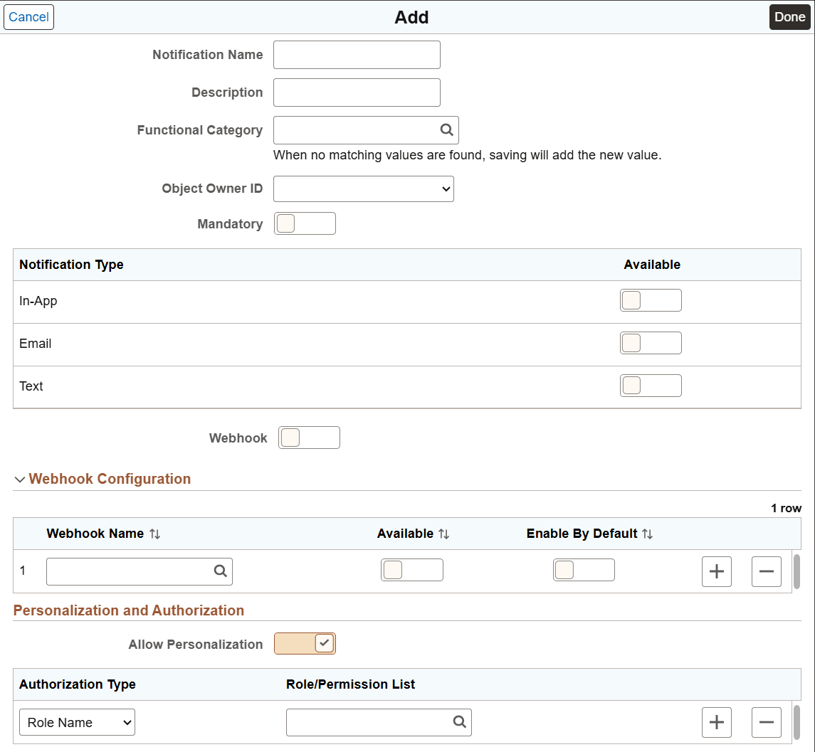 Add notification configuration page Add notification configuration page
