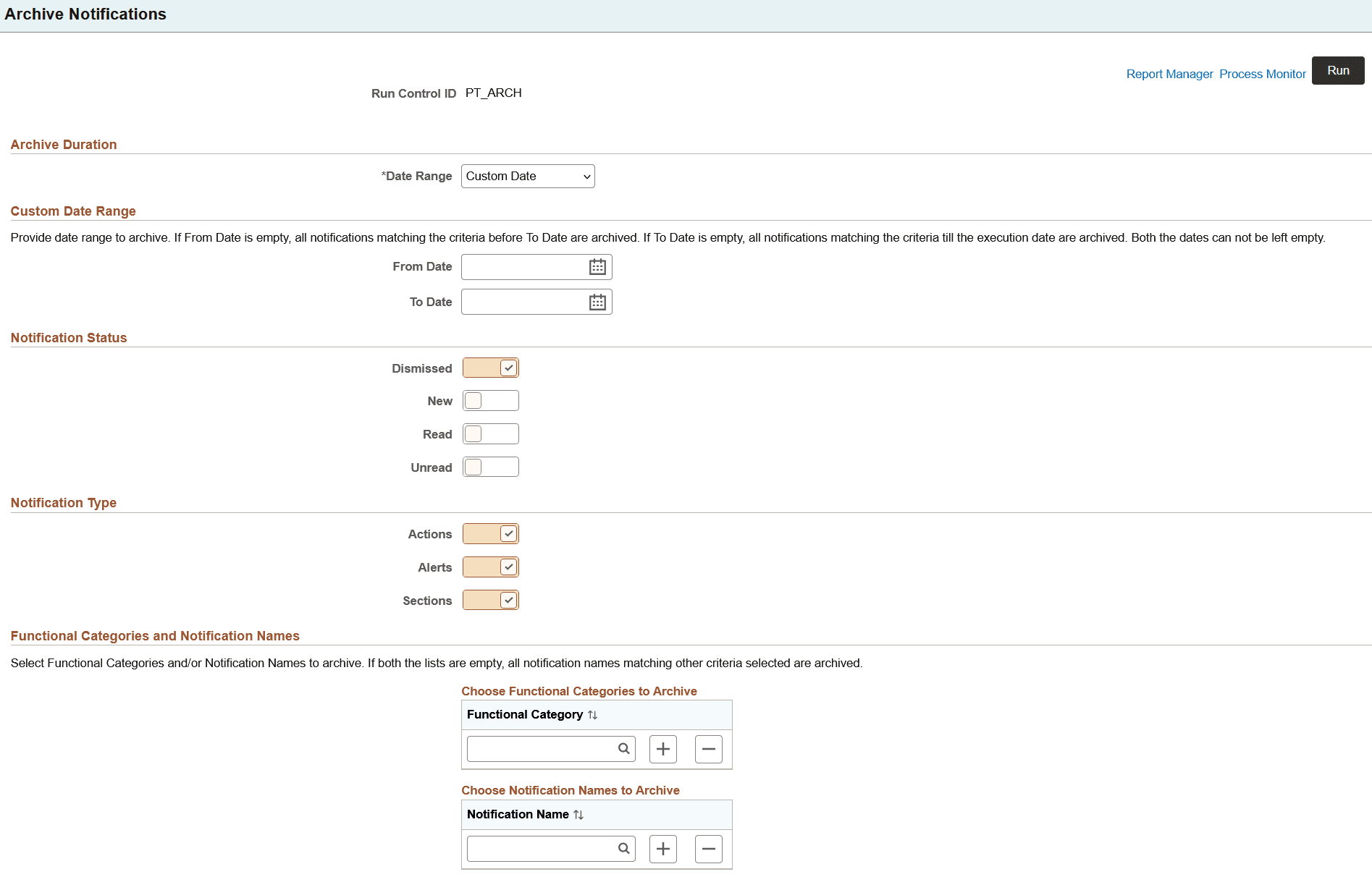 Archive Notifications page