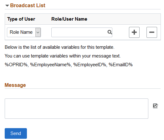Broadcast Message page Broadcast Message page