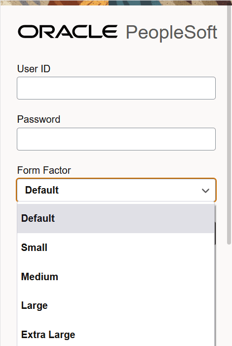 Form Factor drop-down list on sign in page Form Factor drop-down list on sign in page
