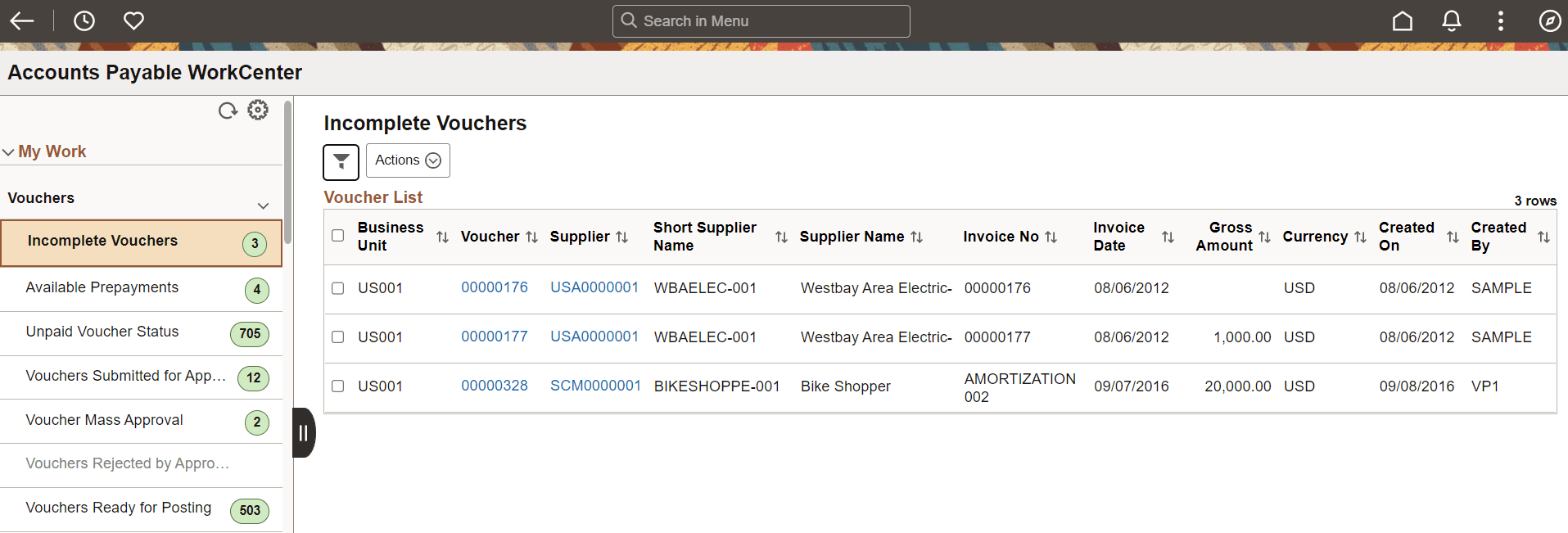 Master/detail example: Accounts Payable WorkCenter Master/detail example: Accounts Payable WorkCenter