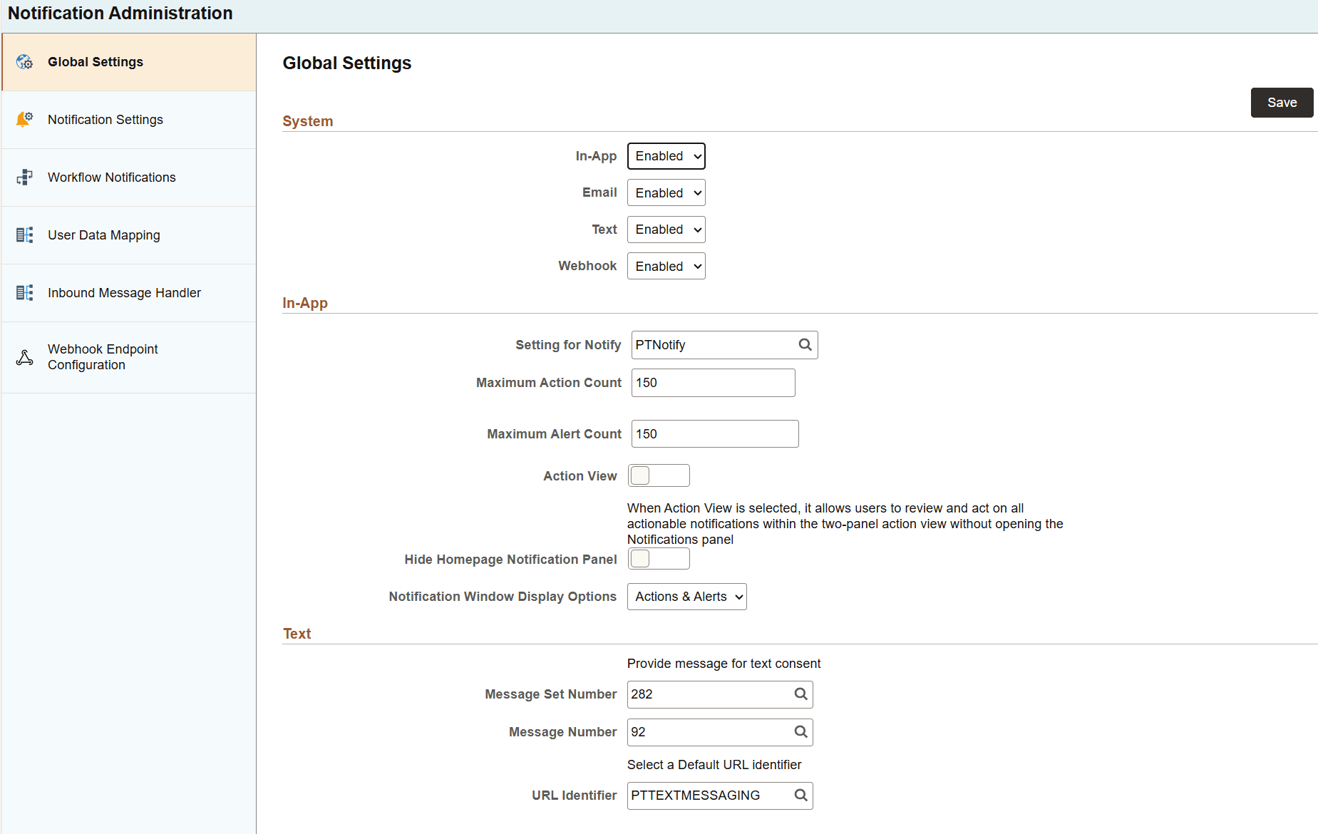 Notification Administration fluid navigation collection