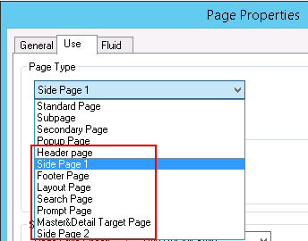 Page Properties dialog box showing fluid page types Page Properties dialog box showing fluid page types