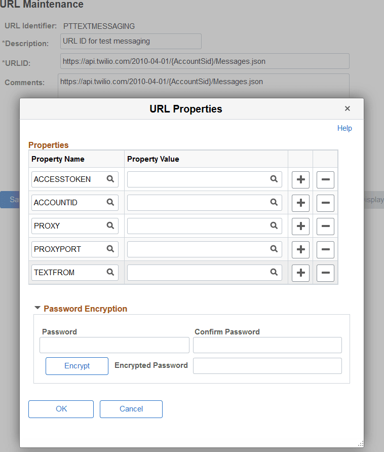URL ID and properties for PTTEXTMESSAGING URL ID and properties for PTTEXTMESSAGING