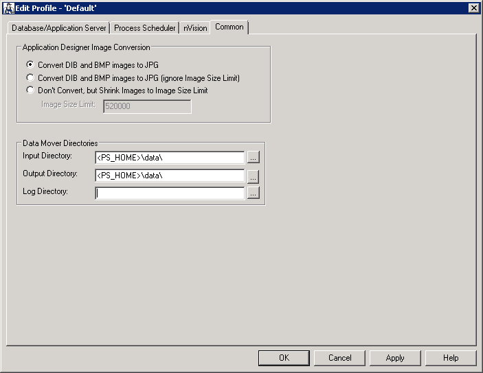 Edit Profile - 'Default': Common tab Edit Profile - 'Default': Common tab