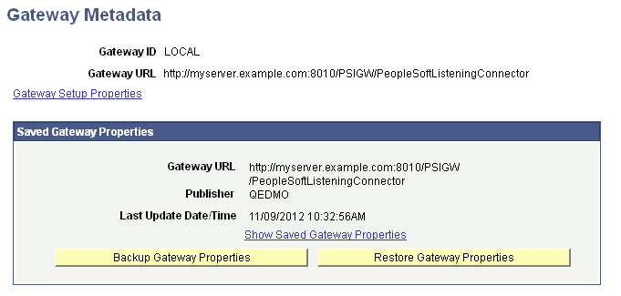 Gateway Metadata page Gateway Metadata page
